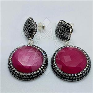 925 Sterling Silver Gem and Crystals Single Drop Earrings