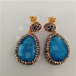 925 Sterling Silver Gem and Crystals Single Drop Earrings