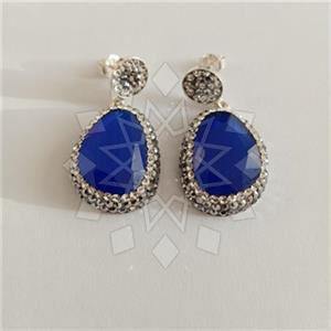 925 Sterling Silver Gem and Crystals Single Drop Earrings