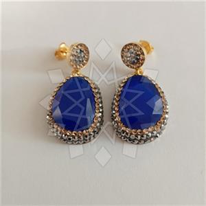 925 Sterling Silver Gem and Crystals Single Drop Earrings