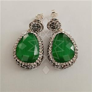925 Sterling Silver Gem and Crystals Single Drop Earrings