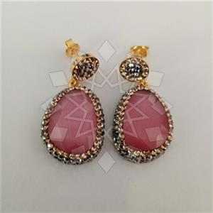 925 Sterling Silver Gem and Crystals Single Drop Earrings