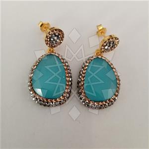 925 Sterling Silver Gem and Crystals Single Drop Earrings