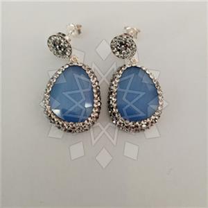 925 Sterling Silver Gem and Crystals Single Drop Earrings