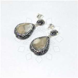925 Sterling Silver Gem and Crystals Single Drop Earrings