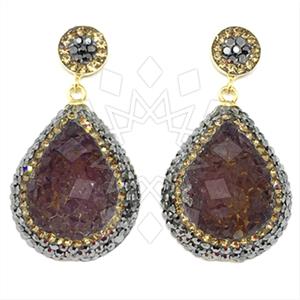 925 Sterling Silver Gem and Crystals Single Drop Earrings