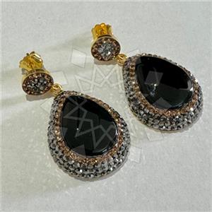 925 Sterling Silver Gem and Crystals Single Drop Earrings