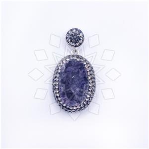 925 Sterling Silver Gem and Crystals Single Drop Gem Pendant
