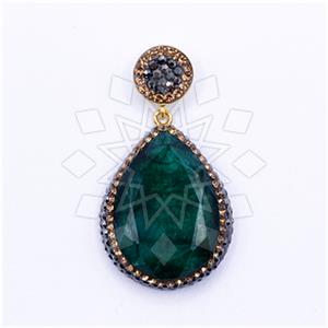 925 Sterling Silver Gem and Crystals Single Drop Gem Pendant