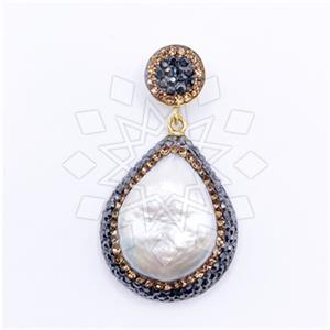 925 Sterling Silver Gem and Crystals Single Drop Gem Pendant
