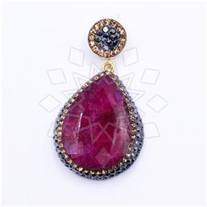 925 Sterling Silver Gem and Crystals Single Drop Gem Pendant