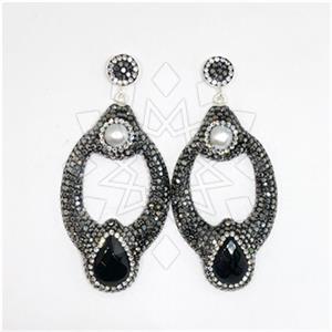 925 Sterling Silver Gem and Crystals Statement Earring
