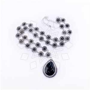 925 Sterling Silver Gem and Crystals Statement Necklace