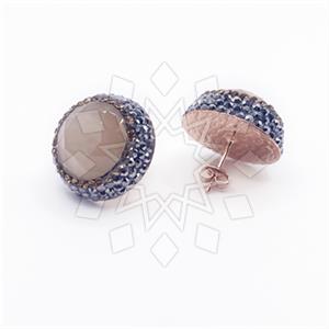 925 Sterling Silver Gem and Crystals Stud Earrings