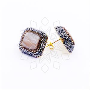 925 Sterling Silver Gem and Crystals Stud Earrings