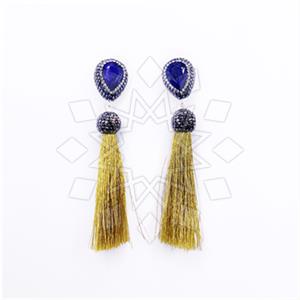 925 Sterling Silver Gem and Crystals Tassel Earring