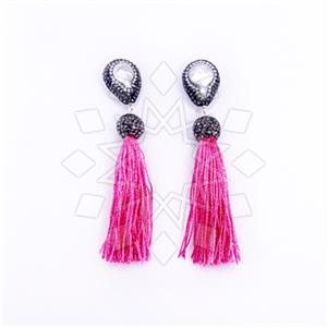 925 Sterling Silver Gem and Crystals Tassel Earring
