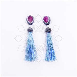 925 Sterling Silver Gem and Crystals Tassel Earring