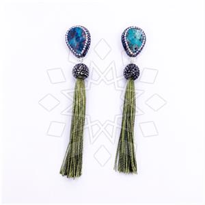 925 Sterling Silver Gem and Crystals Tassel Earring