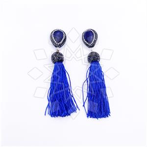 925 Sterling Silver Gem and Crystals Tassel Earring