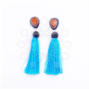 925 Sterling Silver Gem and Crystals Tassel Earring