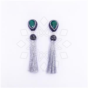 925 Sterling Silver Gem and Crystals Tassel Earring
