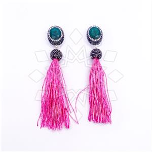 925 Sterling Silver Gem and Crystals Tassel Earring