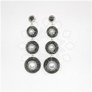 925 Sterling Silver Gem and Crystals Triple Drop Earrings