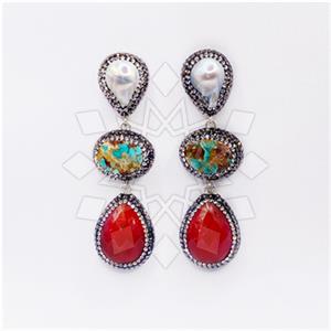 925 Sterling Silver Gem and Crystals Triple Drop Earrings