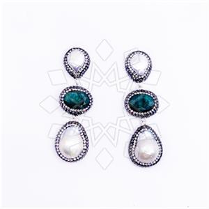 925 Sterling Silver Gem and Crystals Triple Drop Earrings