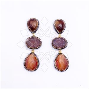 925 Sterling Silver Gem and Crystals Triple Drop Earrings