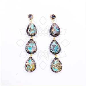 925 Sterling Silver Gem and Crystals Triple Drop Earrings