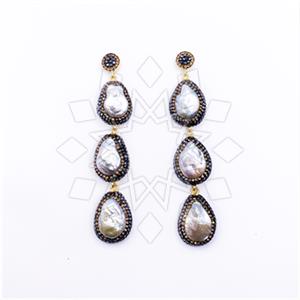 925 Sterling Silver Gem and Crystals Triple Drop Earrings