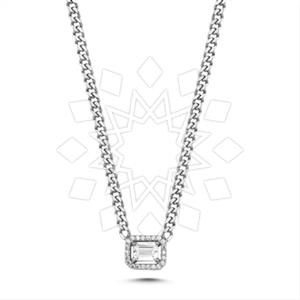 925 Sterling Silver Geometric Metal and Chain Necklace