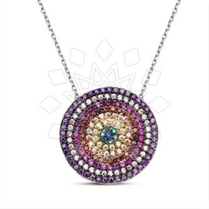 925 Sterling Silver Geometric Evil Eye Pendant Necklace