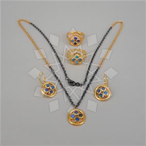 925 Sterling Silver Geometric Ring Earring Necklace Sets