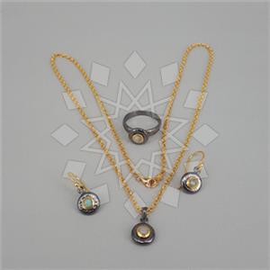 925 Sterling Silver Geometric Ring Earring Necklace Sets