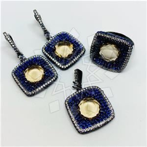 925 Sterling Silver Geometric Ring Earring Pendant Sets