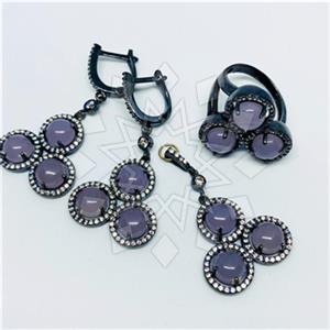 925 Sterling Silver Geometric Ring Earring Pendant Sets