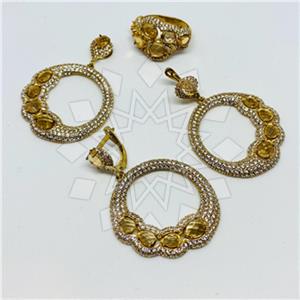 925 Sterling Silver Geometric Ring Earring Pendant Sets