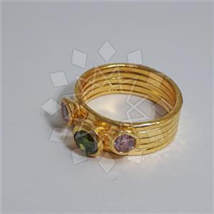 925 Sterling Silver Geometric Triple Gemstone Rings