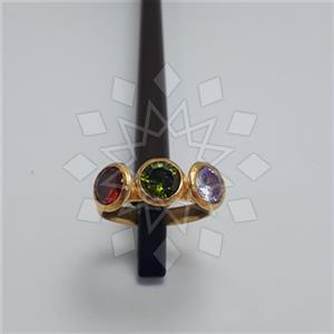 925 Sterling Silver Geometric Triple Gemstone Rings