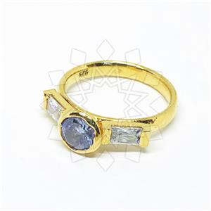 925 Sterling Silver Geometric Triple Gemstone Rings