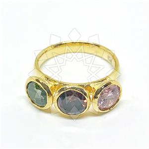 925 Sterling Silver Geometric Triple Gemstone Rings