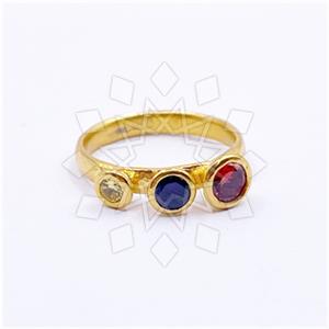 925 Sterling Silver Geometric Triple Gemstone Rings