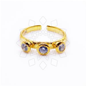 925 Sterling Silver Geometric Triple Gemstone Rings