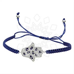 925 Sterling Silver Hamsa Hand Evil Eye Macrame String Bracelets