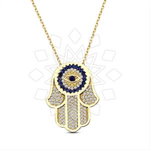 925 Sterling Silver Hamsa Hand Evil Eye Pendant Necklace