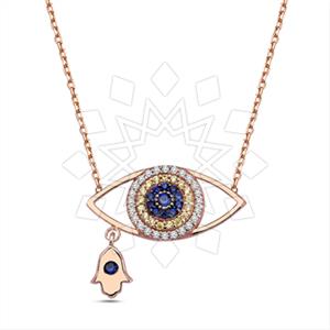 925 Sterling Silver Hamsa Hand Evil Eye Pendant Necklace