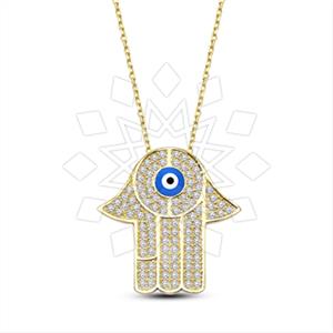 925 Sterling Silver Hamsa Hand Evil Eye Pendant Necklace
